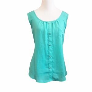 E Hanger M | Lightweight Button Tank Blouse w/ Strappy Gathered Back Teal Size L
